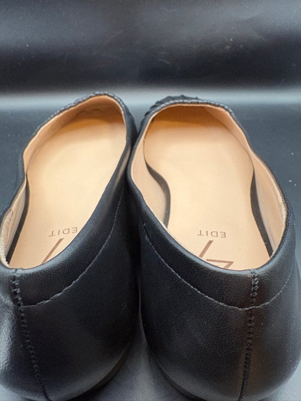 27 Edit Black Leather Square Toe Pleated Flats Size 7M EU 37 - Picture 4 of 6